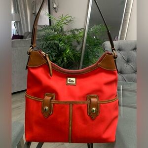Dooney and bourke Red nylon leather trim shoulder Bag